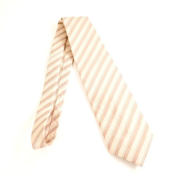 Renzo Tan Woven Long Striped Wide Silk Tie - Picture 6 of 6